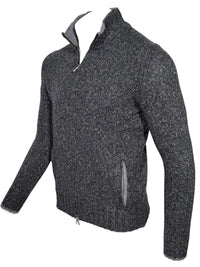 BUTTON DOWN MARL FULL ZIP SWEATER - GREY MIX