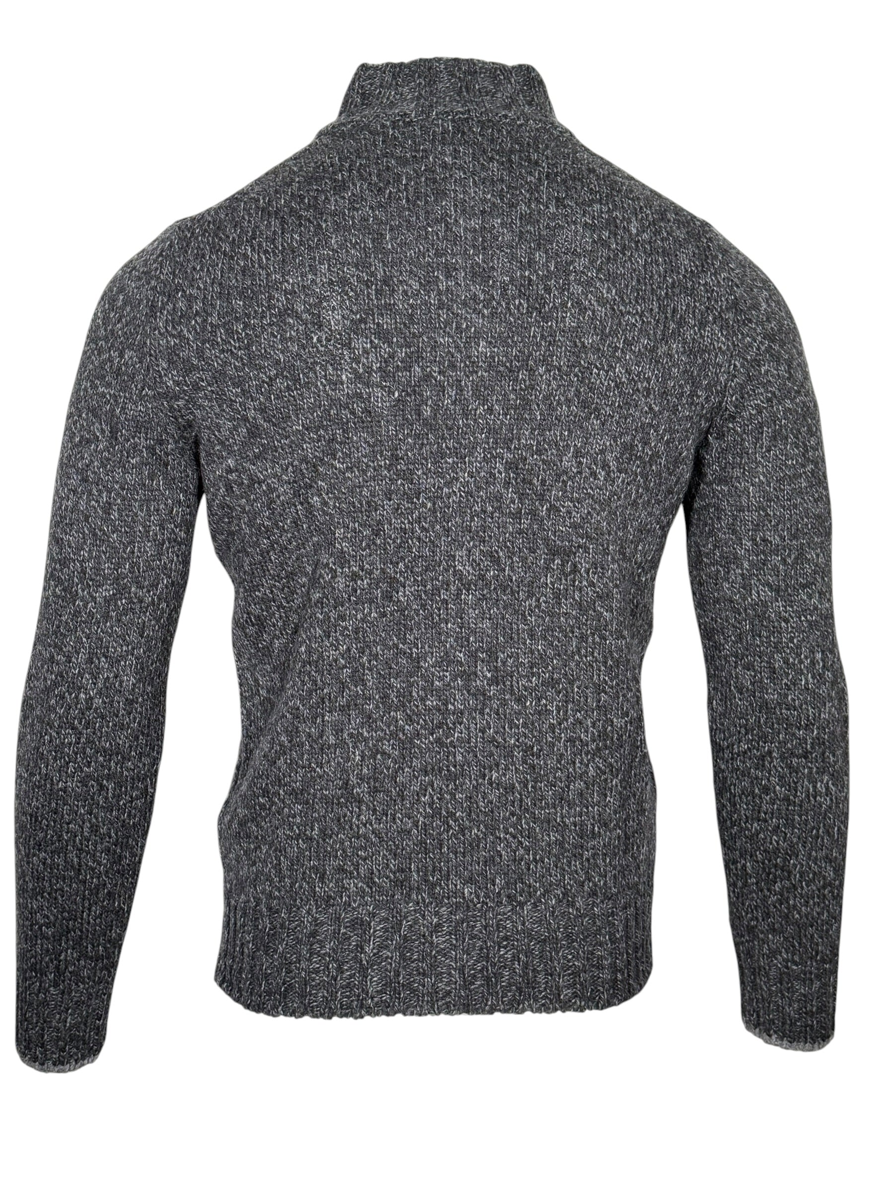 BUTTON DOWN MARL FULL ZIP SWEATER - GREY MIX