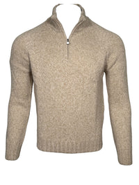 BUTTON DOWN 6 PLY WOOL 1/4 ZIP SWEATER - TAUPE MARL