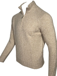 BUTTON DOWN 6 PLY WOOL 1/4 ZIP SWEATER - TAUPE MARL