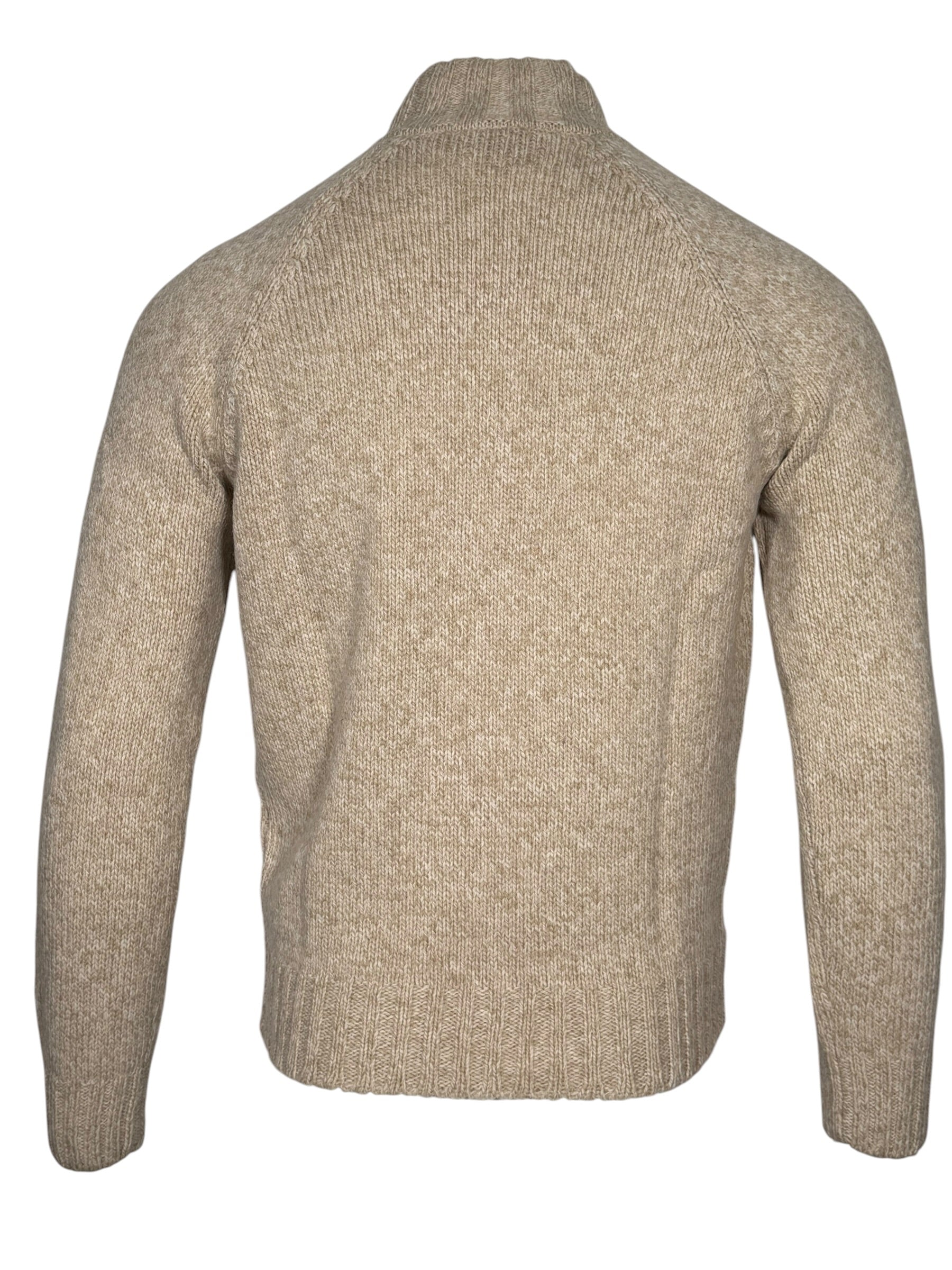 BUTTON DOWN 6 PLY WOOL 1/4 ZIP SWEATER - TAUPE MARL