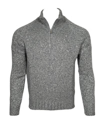 BUTTON DOWN 6 PLY WOOL 1/4 ZIP SWEATER - LIGHT GREY MARL