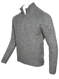 BUTTON DOWN 6 PLY WOOL 1/4 ZIP SWEATER - LIGHT GREY MARL