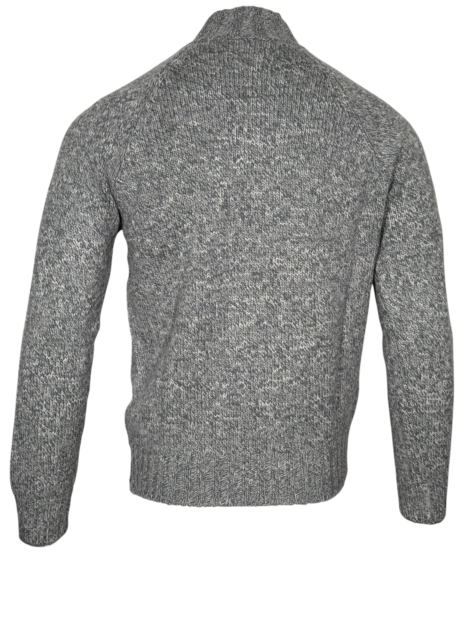 BUTTON DOWN 6 PLY WOOL 1/4 ZIP SWEATER - LIGHT GREY MARL