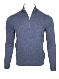 BUTTON DOWN WOOL/CASHMERE 1/4 ZIP SWEATER - DENIM