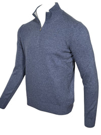 BUTTON DOWN WOOL/CASHMERE 1/4 ZIP SWEATER - DENIM