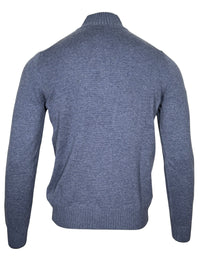 BUTTON DOWN WOOL/CASHMERE 1/4 ZIP SWEATER - DENIM