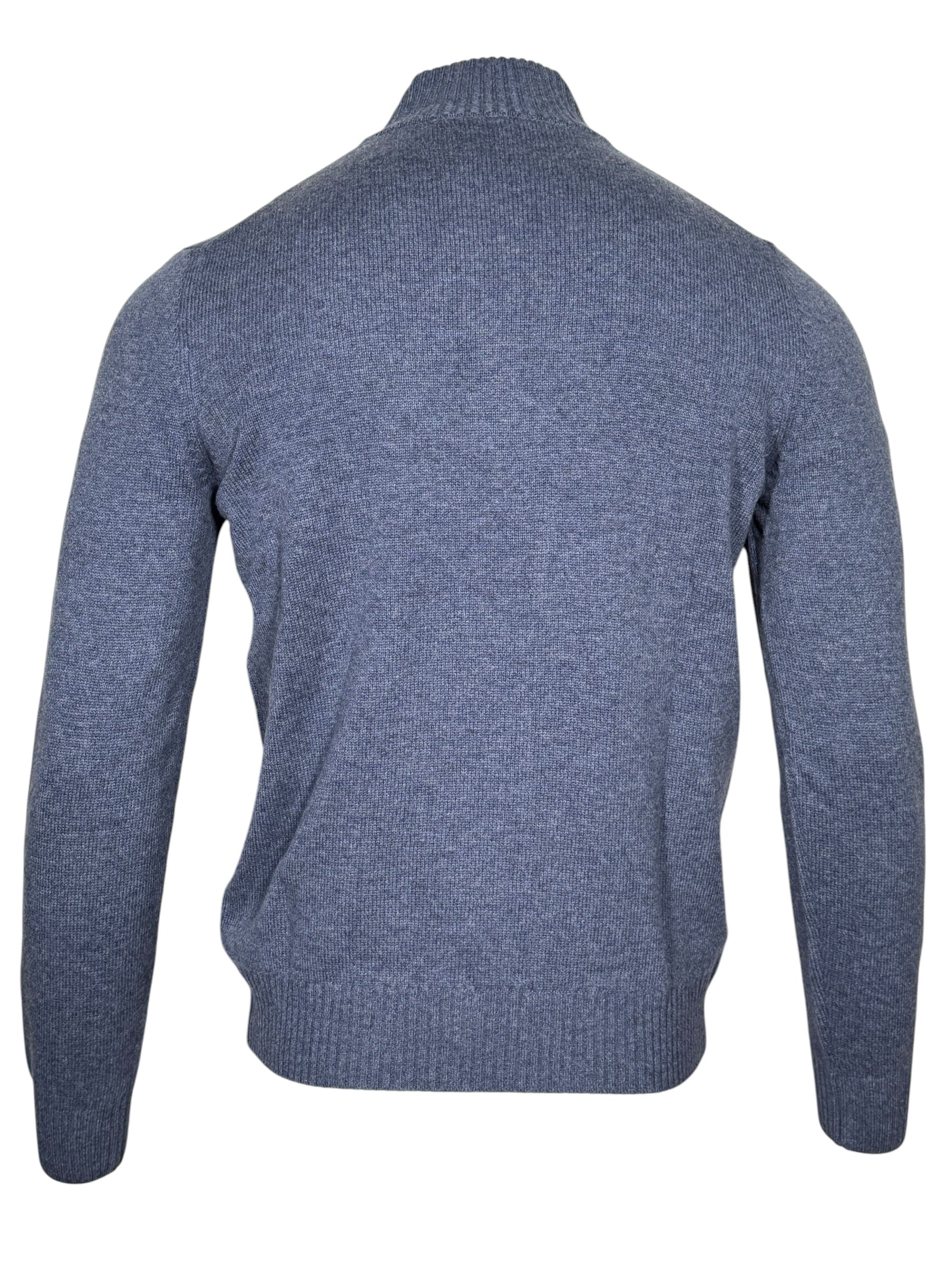 BUTTON DOWN WOOL/CASHMERE 1/4 ZIP SWEATER - DENIM