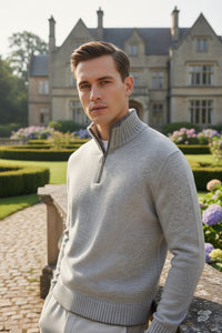 PAUL & SHARK - CASHMERE WOOL HALF ZIP SWEATER - SILVER CLOUD-PALOMA
