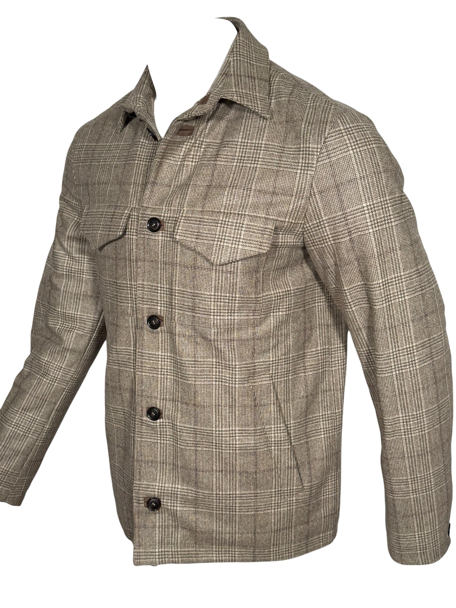 LUCIANO BARBERA OVERCHECK SWACKET - TAN PLAID