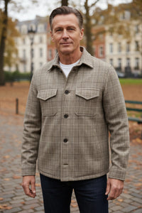 LUCIANO BARBERA OVERCHECK SWACKET - TAN PLAID