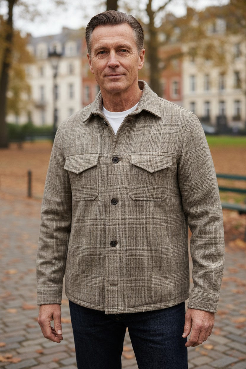 LUCIANO BARBERA OVERCHECK SWACKET - TAN PLAID