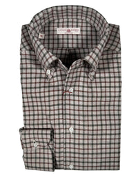 LUCIANO BARBERA SPORT SHIRT - GREY/GREEN CHECK FLANNEL