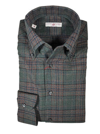 LUCIANO BARBERA SPORT SHIRT - GREEN PLAID FLANNEL