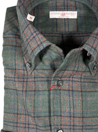 LUCIANO BARBERA SPORT SHIRT - GREEN PLAID FLANNEL