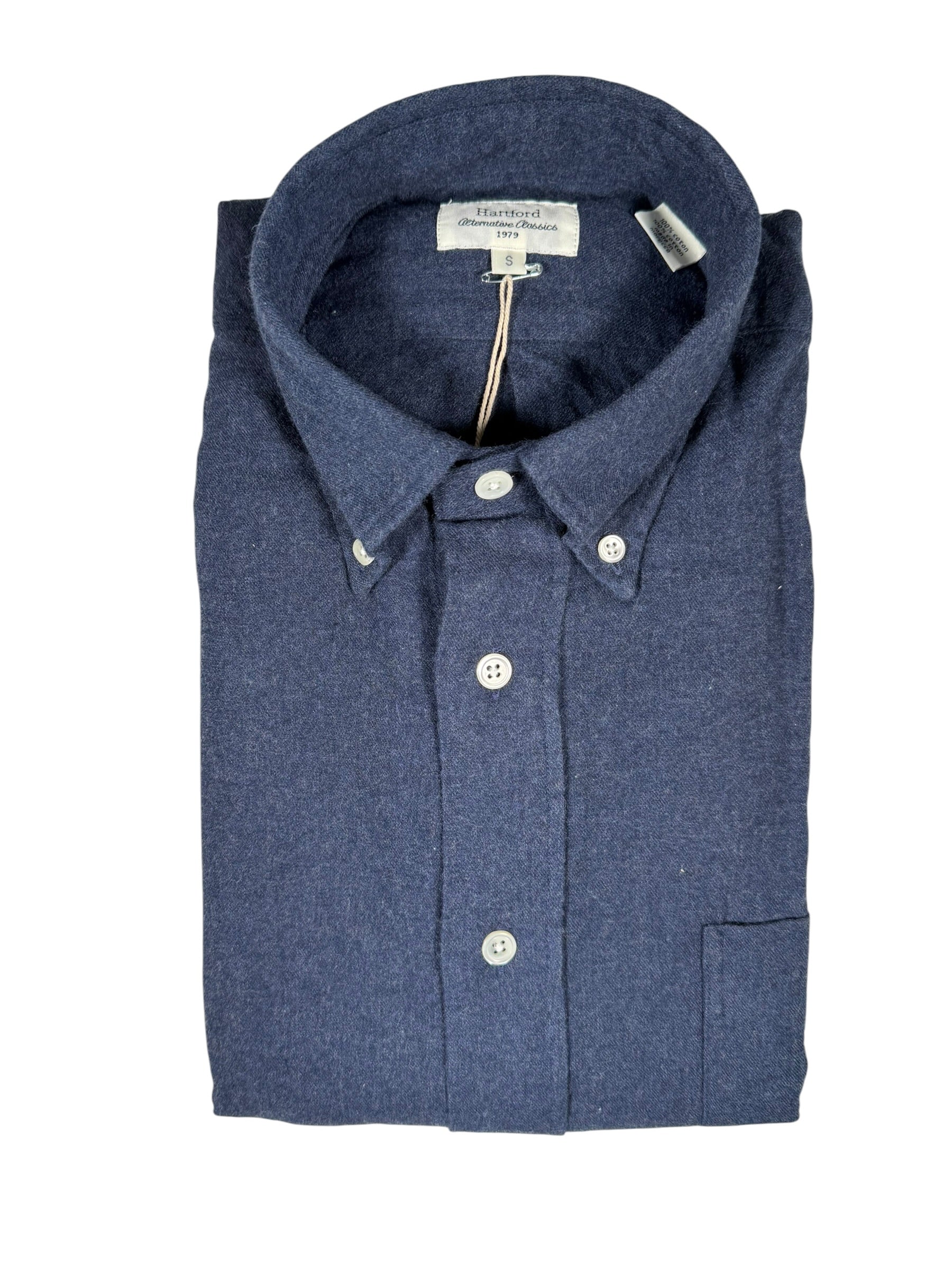 HARTFORD MEN'S COTTON MELANGE FLANNEL SHIRT - NAVY