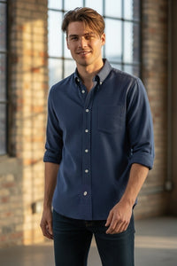 HARTFORD MEN'S COTTON MELANGE FLANNEL SHIRT - NAVY