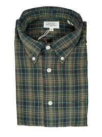 HARTFORD MEN'S COTTON HERRINGBONE FLANNEL SHIRT - DARK GREEN