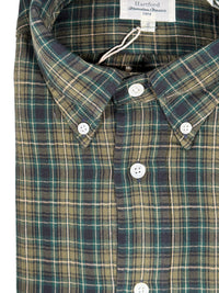 HARTFORD MEN'S COTTON HERRINGBONE FLANNEL SHIRT - DARK GREEN