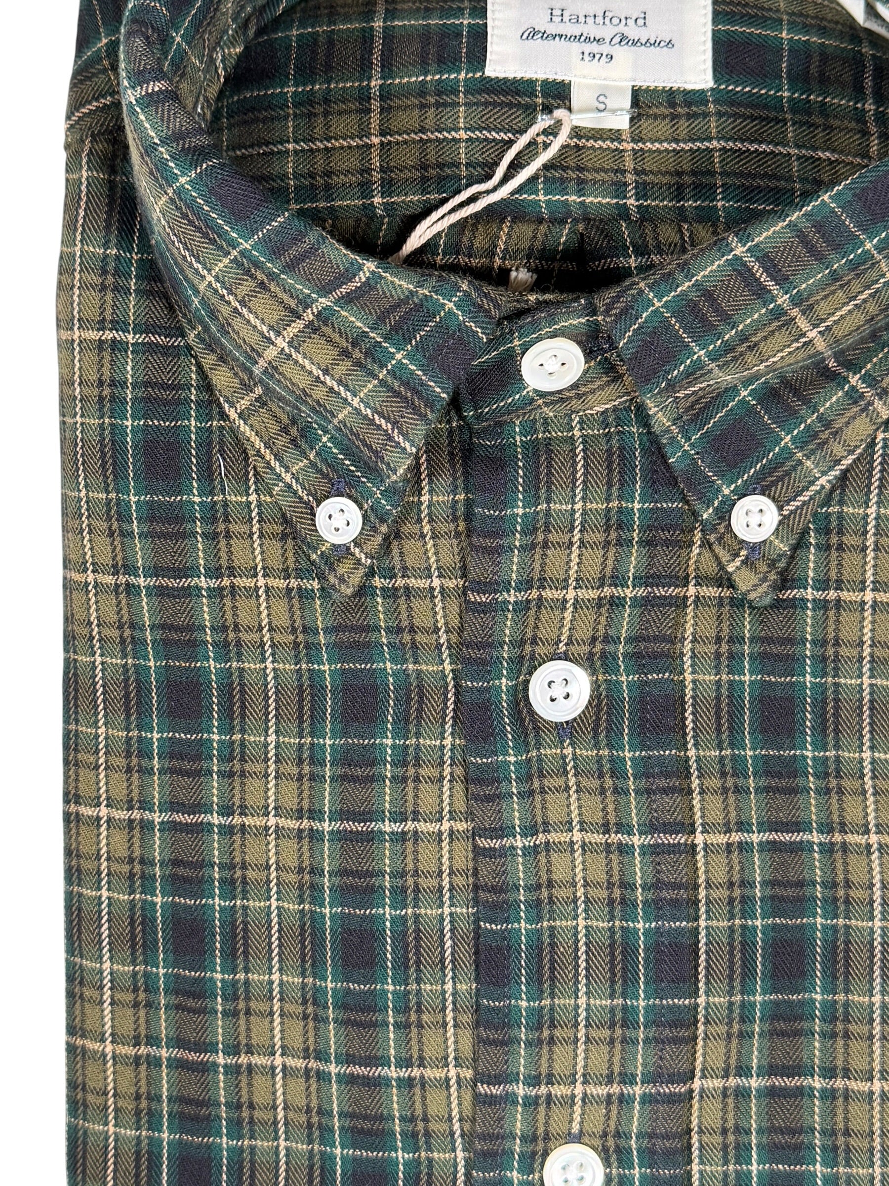 HARTFORD MEN'S COTTON HERRINGBONE FLANNEL SHIRT - DARK GREEN