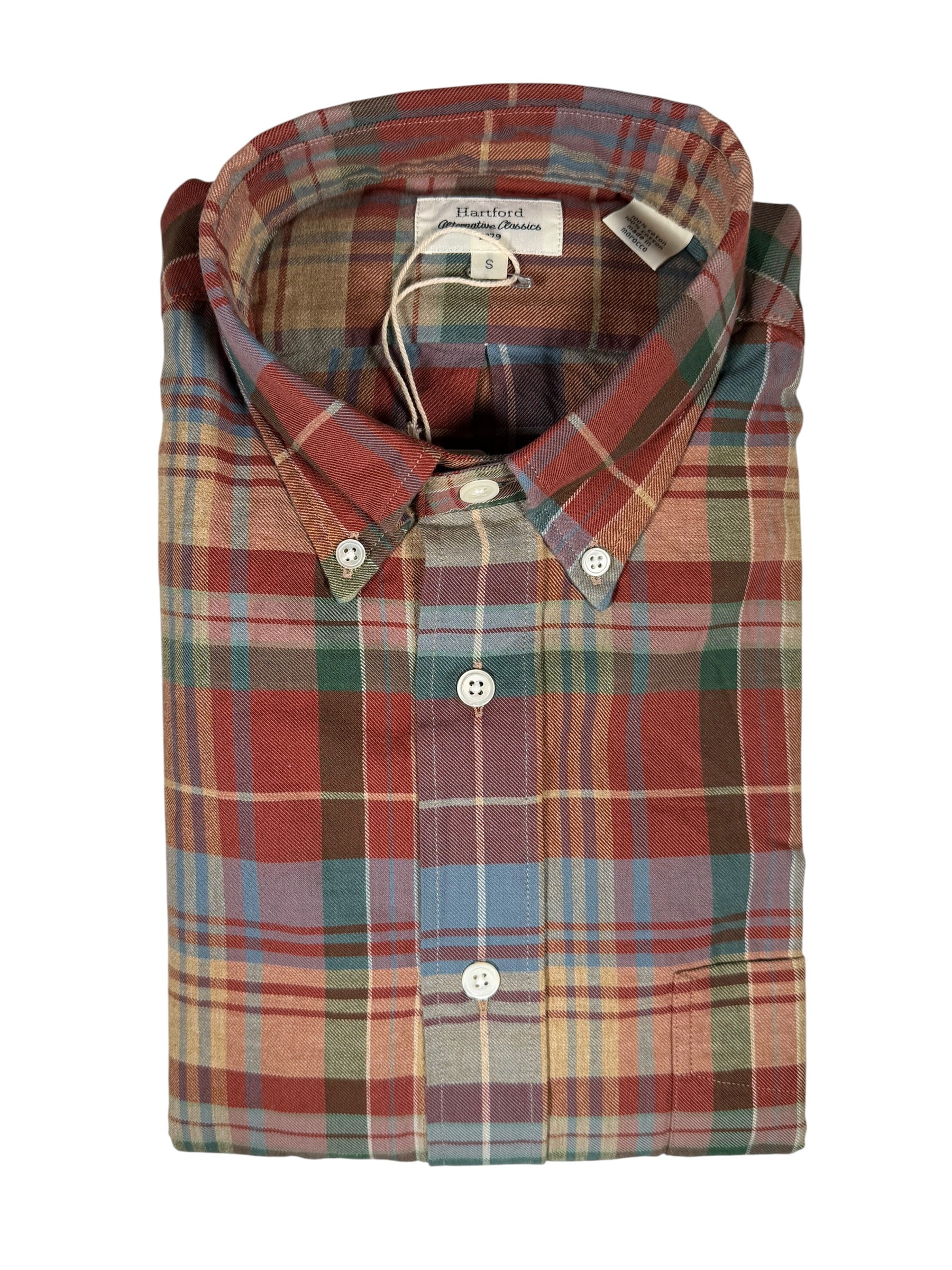 HARTFORD MEN'S COTTON CHINO PLAID SHIRT - COPPER