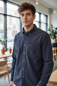 HARTFORD MEN'S CASUAL CORDUROY SHIRT - MARINE BLUE