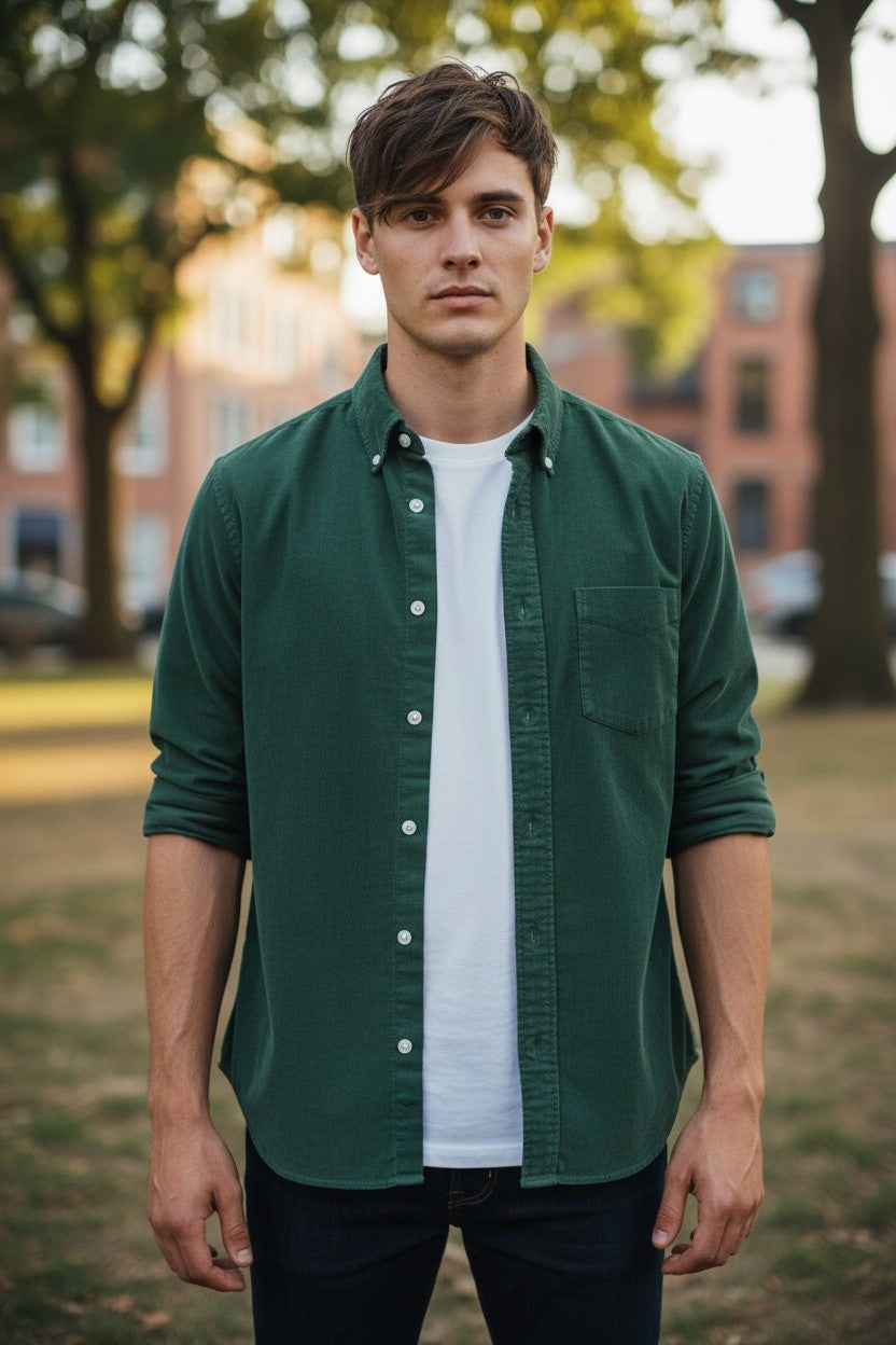 HARTFORD MEN'S CASUAL CORDUROY SHIRT - IRISH GREEN