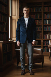 OARS & OLD IVY ITALIAN VELVET SPORT COAT - SOLID DARK BLUE