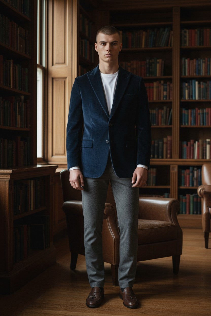 OARS & OLD IVY ITALIAN VELVET SPORT COAT - SOLID DARK BLUE