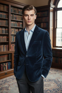 OARS & OLD IVY ITALIAN VELVET SPORT COAT - SOLID DARK BLUE