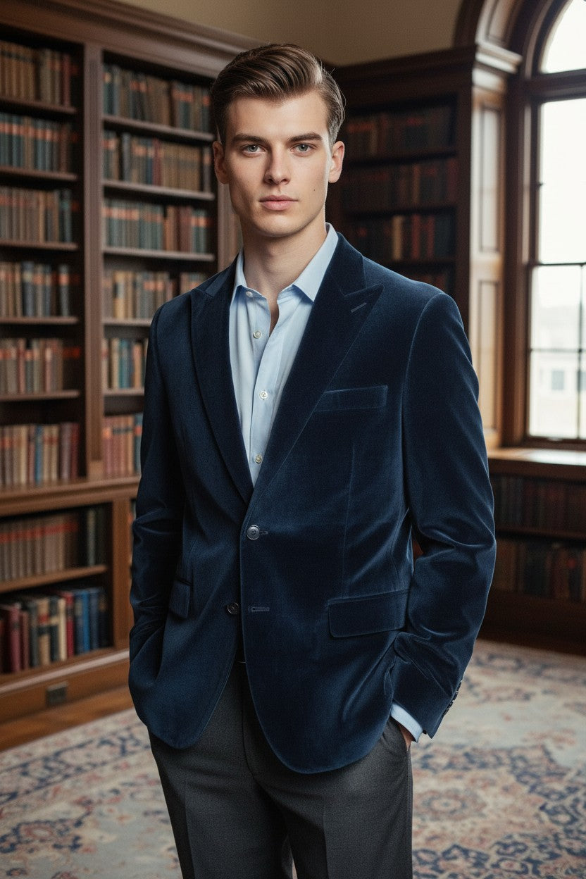 OARS & OLD IVY ITALIAN VELVET SPORT COAT - SOLID DARK BLUE