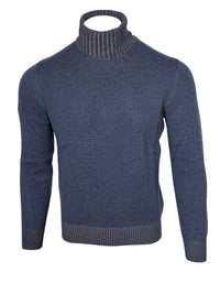 BUTTON DOWN WOOL/CASHMERE TURTLE NECK SWEATER - DENIM BLUE