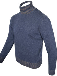 BUTTON DOWN WOOL/CASHMERE TURTLE NECK SWEATER - DENIM BLUE