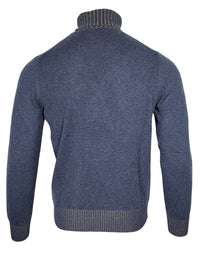 BUTTON DOWN WOOL/CASHMERE TURTLE NECK SWEATER - DENIM BLUE