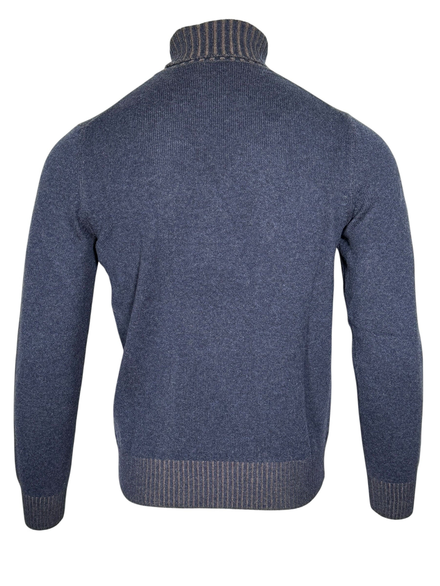 BUTTON DOWN WOOL/CASHMERE TURTLE NECK SWEATER - DENIM BLUE