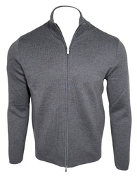 BUTTON DOWN MILANO STITCH FULL ZIP SWEATER - GREY