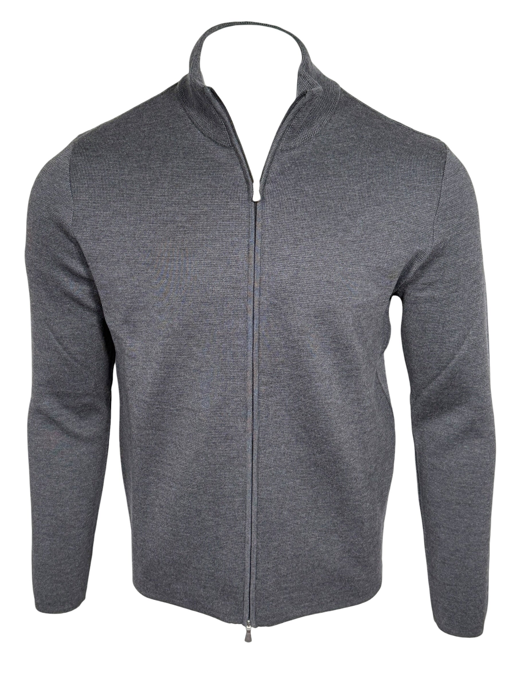 BUTTON DOWN MILANO STITCH FULL ZIP SWEATER - GREY