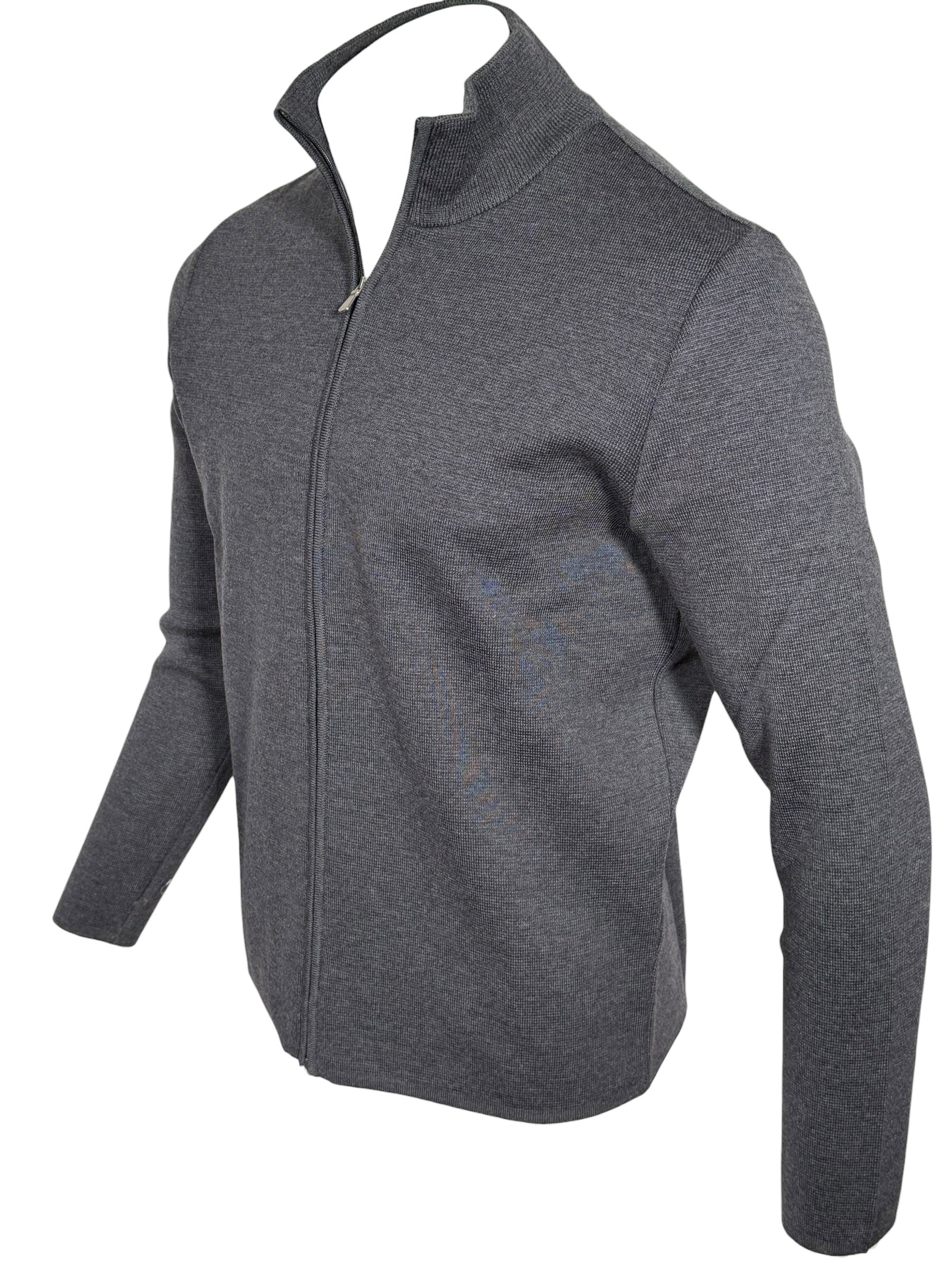 BUTTON DOWN MILANO STITCH FULL ZIP SWEATER - GREY