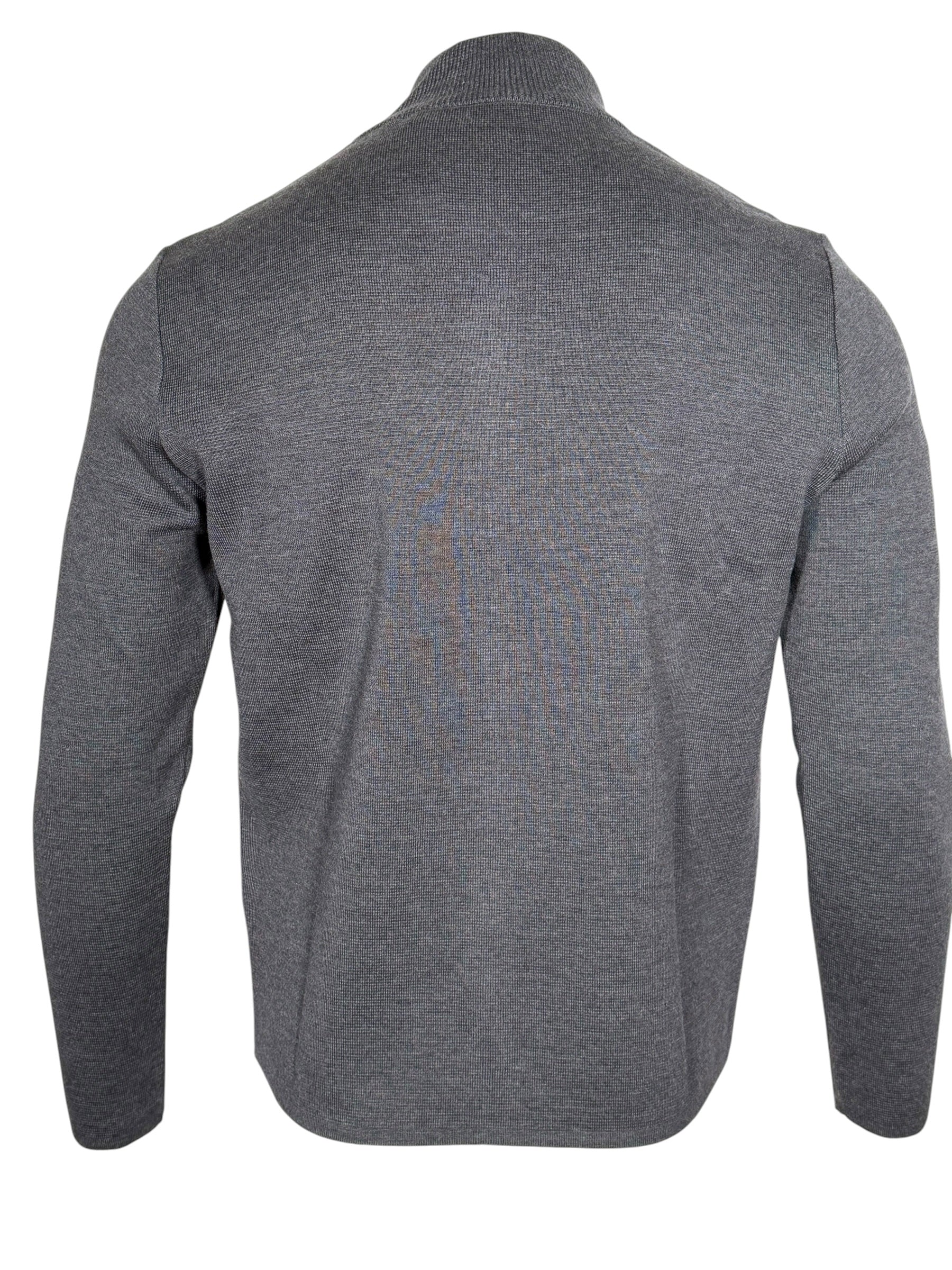 BUTTON DOWN MILANO STITCH FULL ZIP SWEATER - GREY