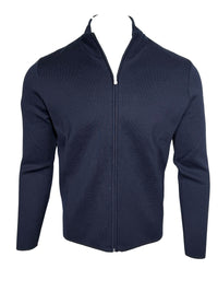 BUTTON DOWN MILANO STITCH FULL ZIP SWEATER - NAVY