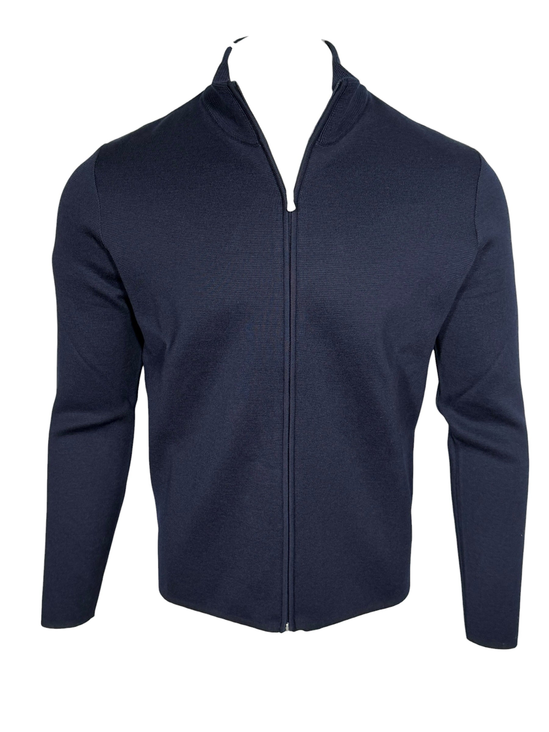 BUTTON DOWN MILANO STITCH FULL ZIP SWEATER - NAVY