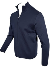 BUTTON DOWN MILANO STITCH FULL ZIP SWEATER - NAVY