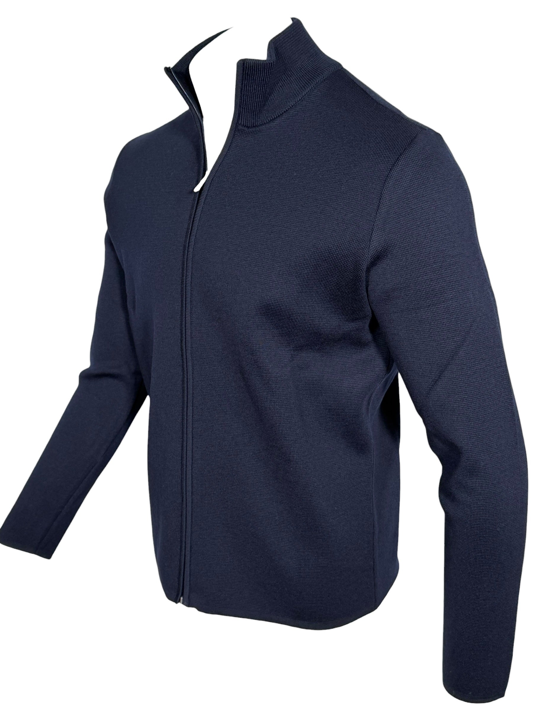 BUTTON DOWN MILANO STITCH FULL ZIP SWEATER - NAVY