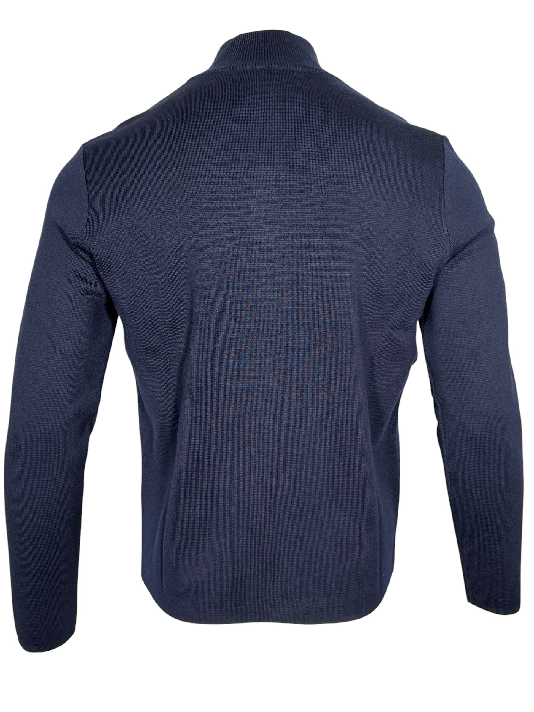 BUTTON DOWN MILANO STITCH FULL ZIP SWEATER - NAVY