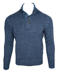BUTTON DOWN 6 PLY WOOL BUTTON MOCK SWEATER - NAVY/DENIM MARL