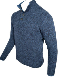 BUTTON DOWN 6 PLY WOOL BUTTON MOCK SWEATER - NAVY/DENIM MARL