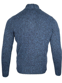 BUTTON DOWN 6 PLY WOOL BUTTON MOCK SWEATER - NAVY/DENIM MARL