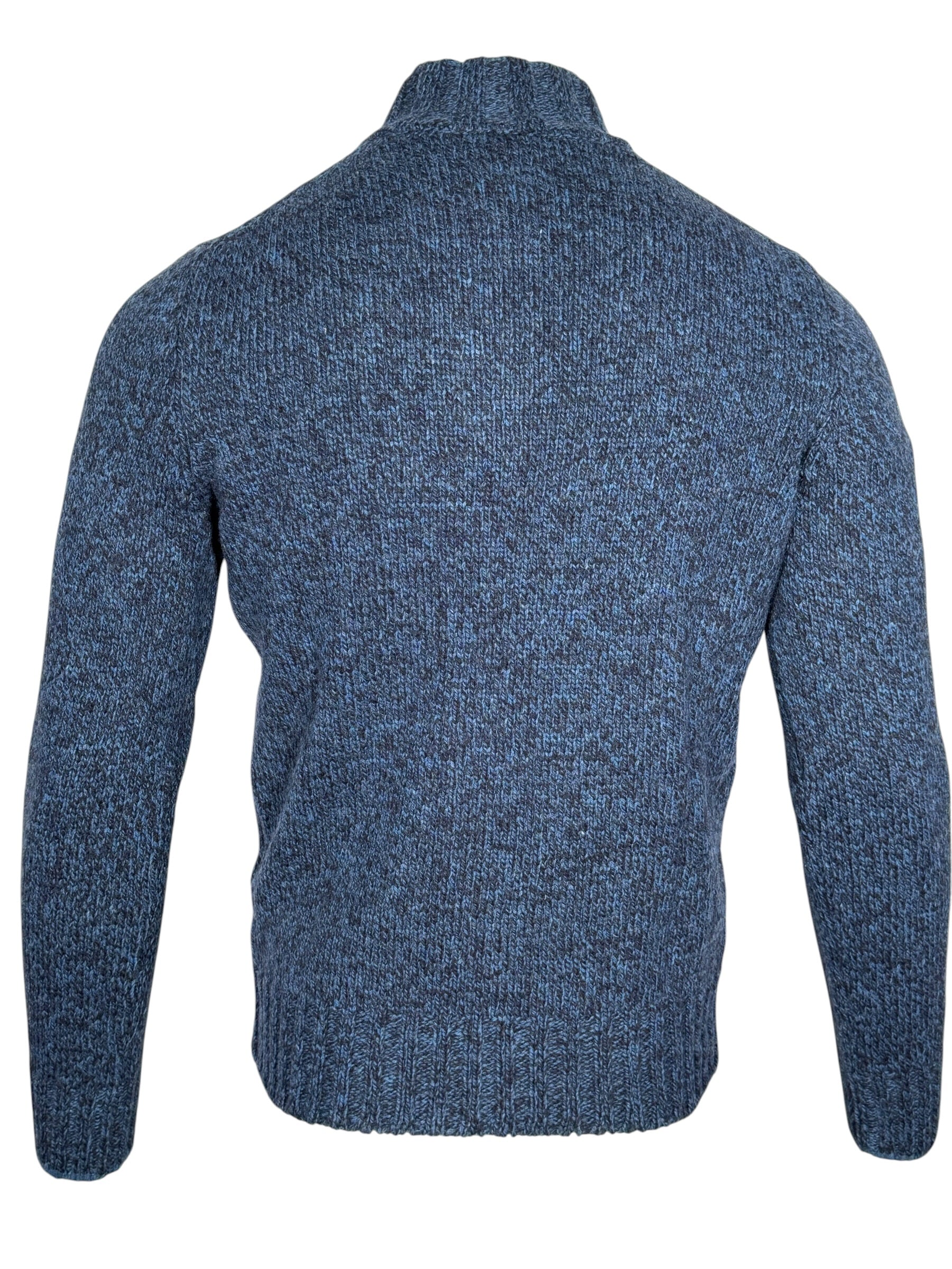 BUTTON DOWN 6 PLY WOOL BUTTON MOCK SWEATER - NAVY/DENIM MARL