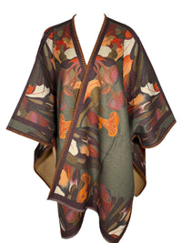 FRANCO FERRARI MUSHROOMS WOOL CAPE - DARK GREEN