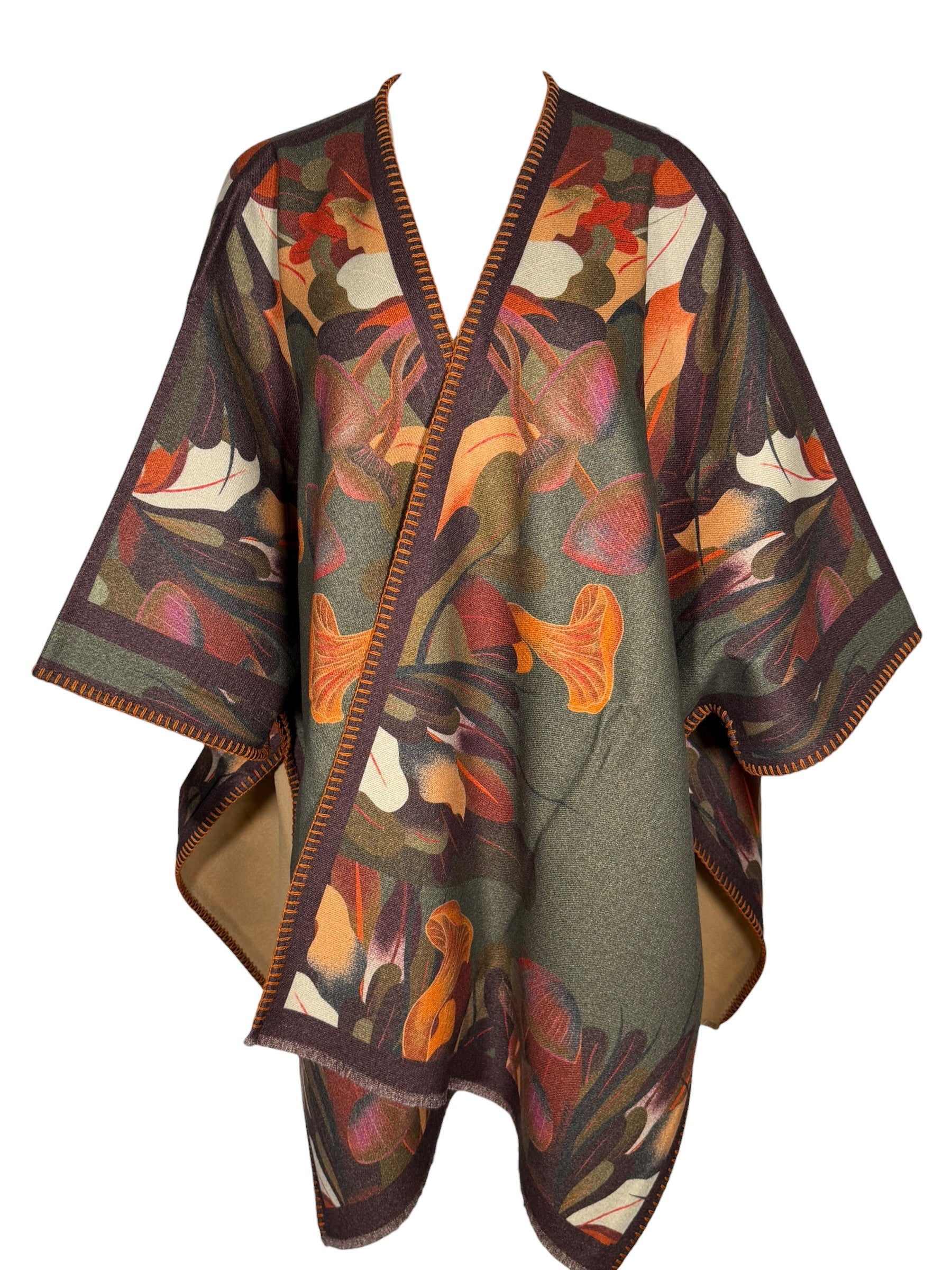 FRANCO FERRARI MUSHROOMS WOOL CAPE - DARK GREEN